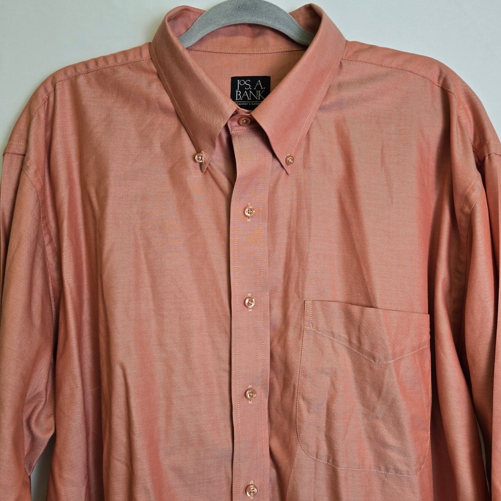 Jos A Bank Traveler's Collection Long Sleeve Button-Down Shirt, Texas Orange, XL